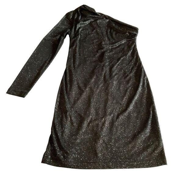 Allen B by Allen Schwartz Black Sparkle One-Sleeve Mini Glitter Party Dress XS - Picture 6 of 8
